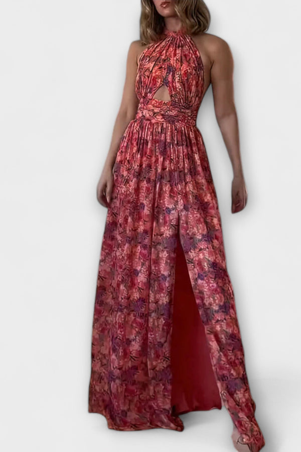 Nortrud - Rugloze Maxi-jurk met Bloemenpatroon