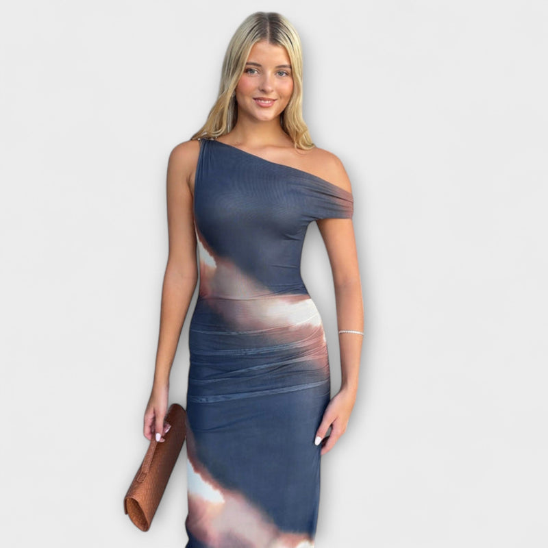 Terra - Stijlvolle Off-Shoulder Midi Jurk met Zijsplit