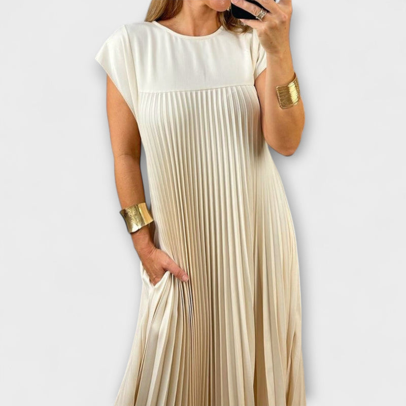 Sorrel - Chic Plissé Maxi-jurk met Elegante Invoegen
