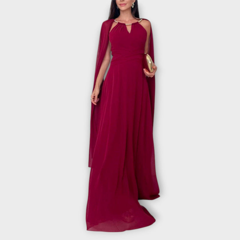 Mabel - Elegante Maxi-jurk met Cape Mouwen en Hoge Split