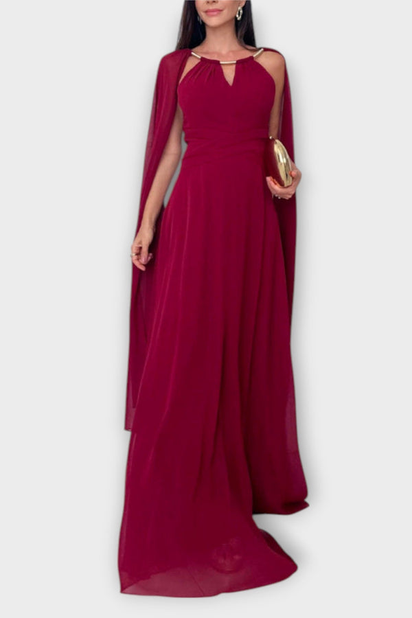 Mabel - Elegante Maxi-jurk met Cape Mouwen en Hoge Splits
