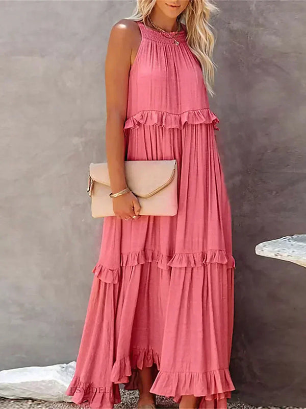 Delilah - Chique Halter Neck Jurk met Rimpelrand