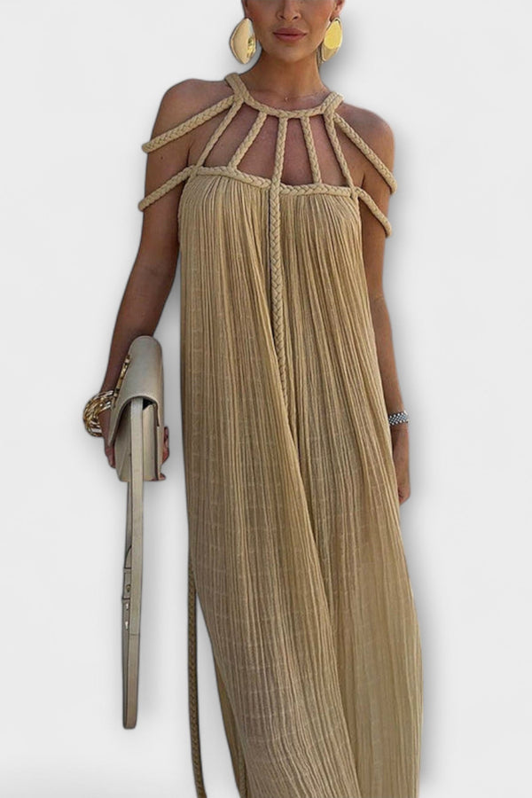 Briar - Chic Maxi-jurk Gemaakt van Linnenmix met Gedrapeerde Bandjes