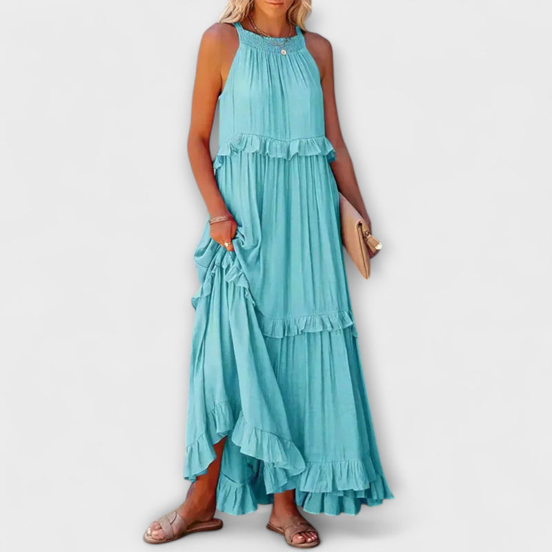 Delilah - Chique Halter Neck Jurk met Rimpelrand