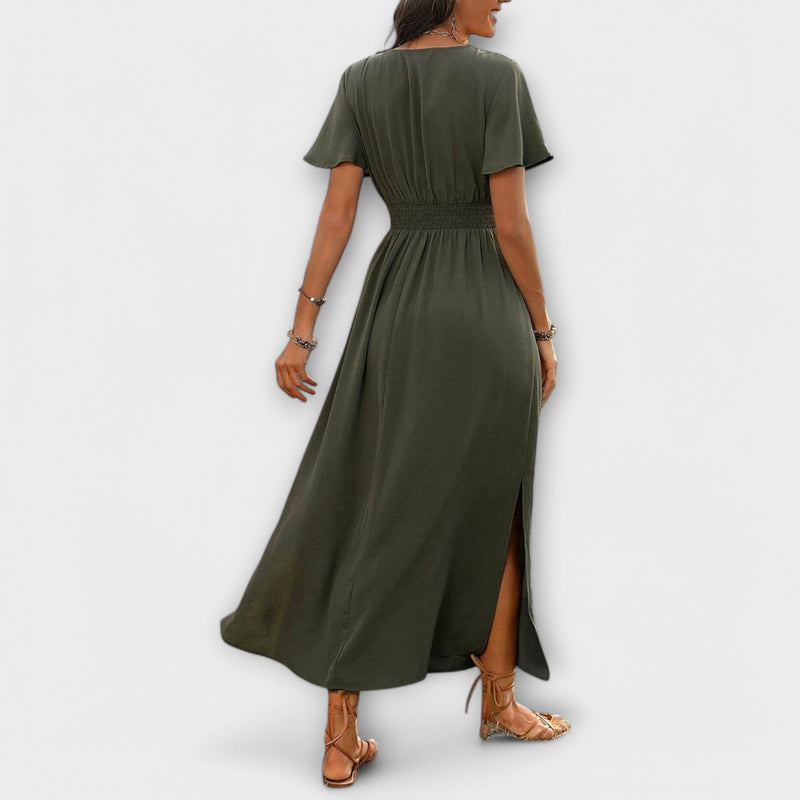 Heather - Elegante Boho Jurk met V-hals en Lange Mouwen