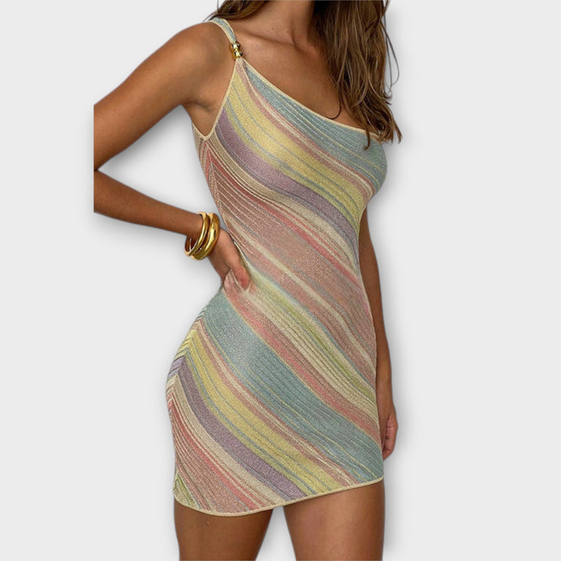 Kira - Trendy Eén-Schouder Gebreide Mini-Jurk