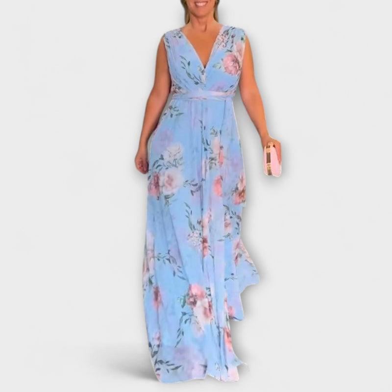 Gia - Mouwloze Maxi-jurk met Bloemenprint en Splitzoom