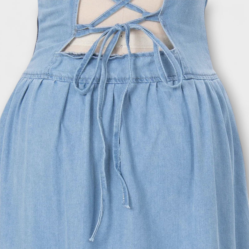 Lux - Denim Blauw Strapless Jurk