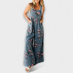 Bethany - Brede Denim Overalls met Bloemenpatroon