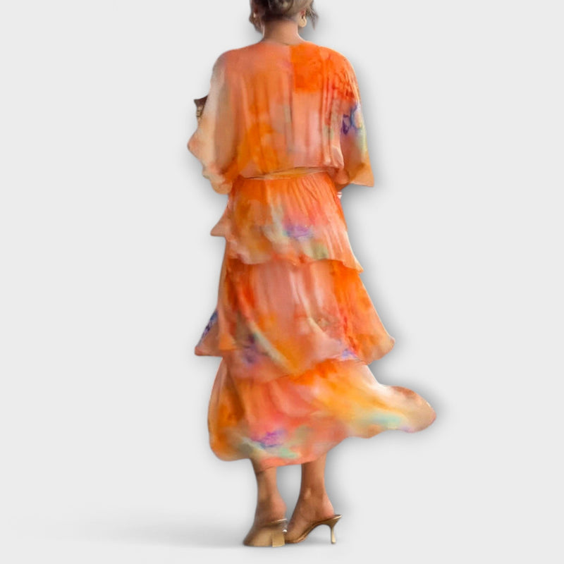 Nysa - Gelaagde Chiffon Jurk met Lente Bloemenprint