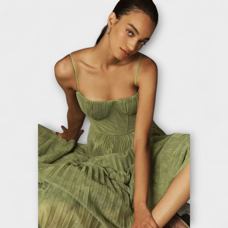 Marilyn - Midi Tulle Geplooide Rok Jurk met Bustier Ontwerp