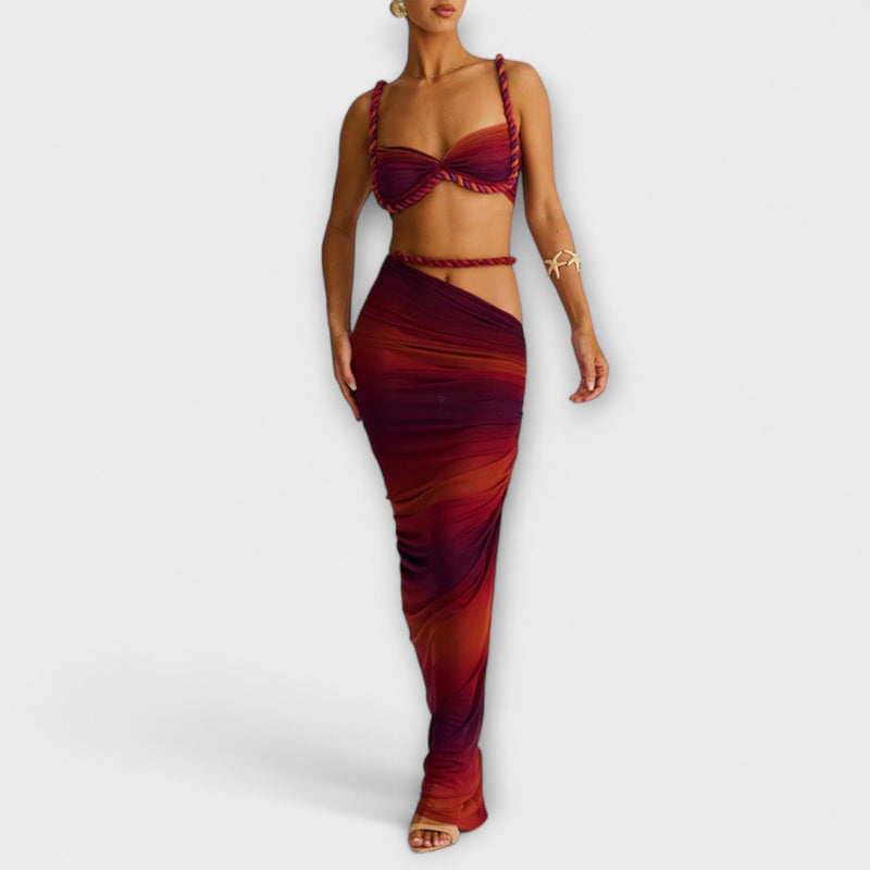 Jane - Stijlvolle Gradient Vlecht Crop Top & Overskirt Duo
