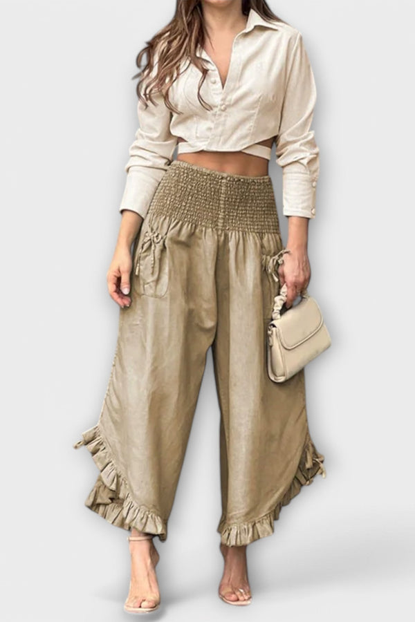 Jaya - Casual Linnen Broek met Modieuze Plooien