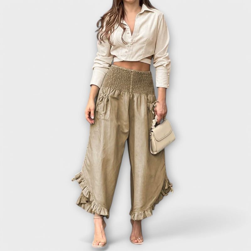 Jaya - Casual Linnen Broek met Modieuze Plooien