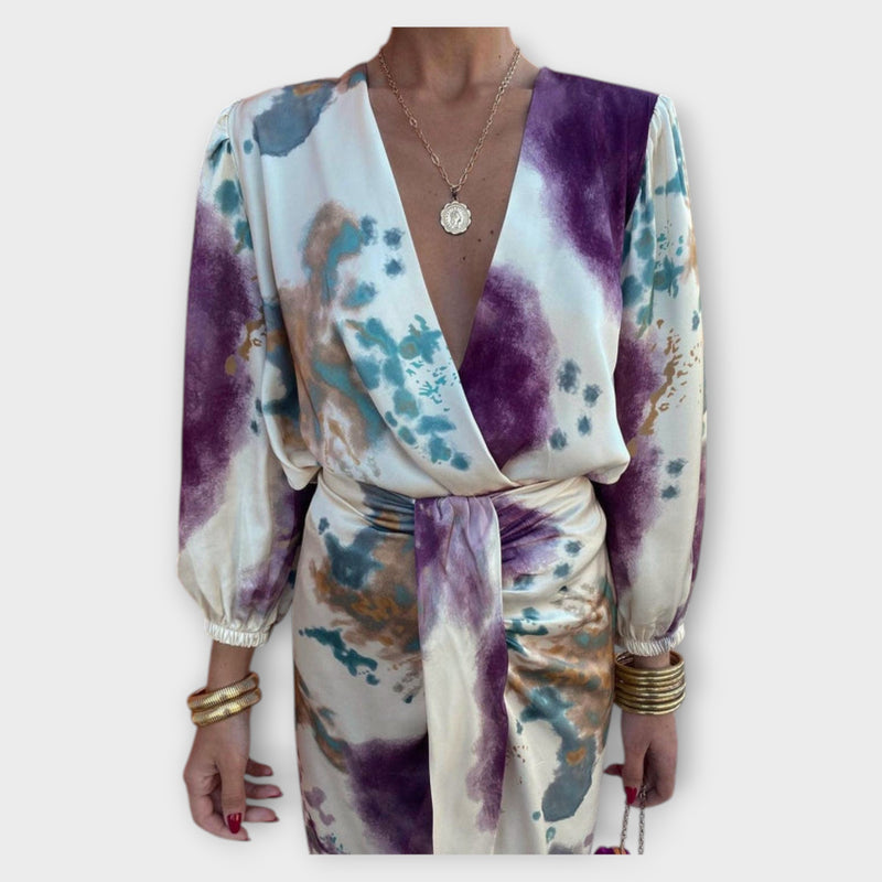 Davina - Chic V-Hals Lange Mouw Split Maxi Jurk