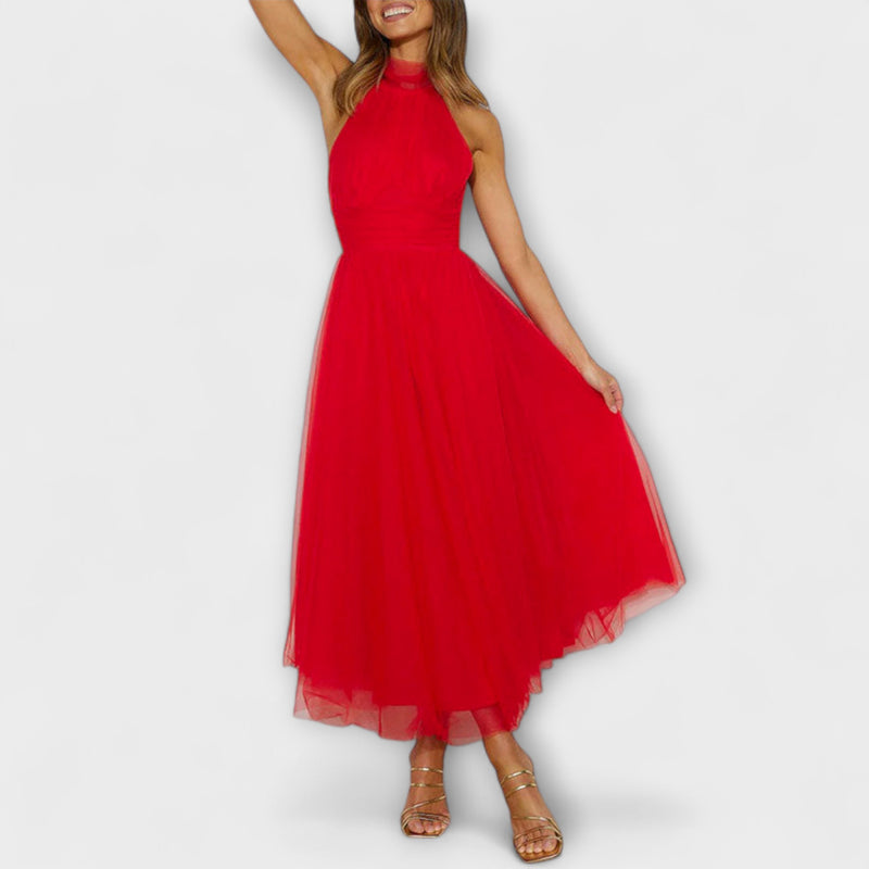 Pearlina - Elegante Hoge Hals Mesh Jurk