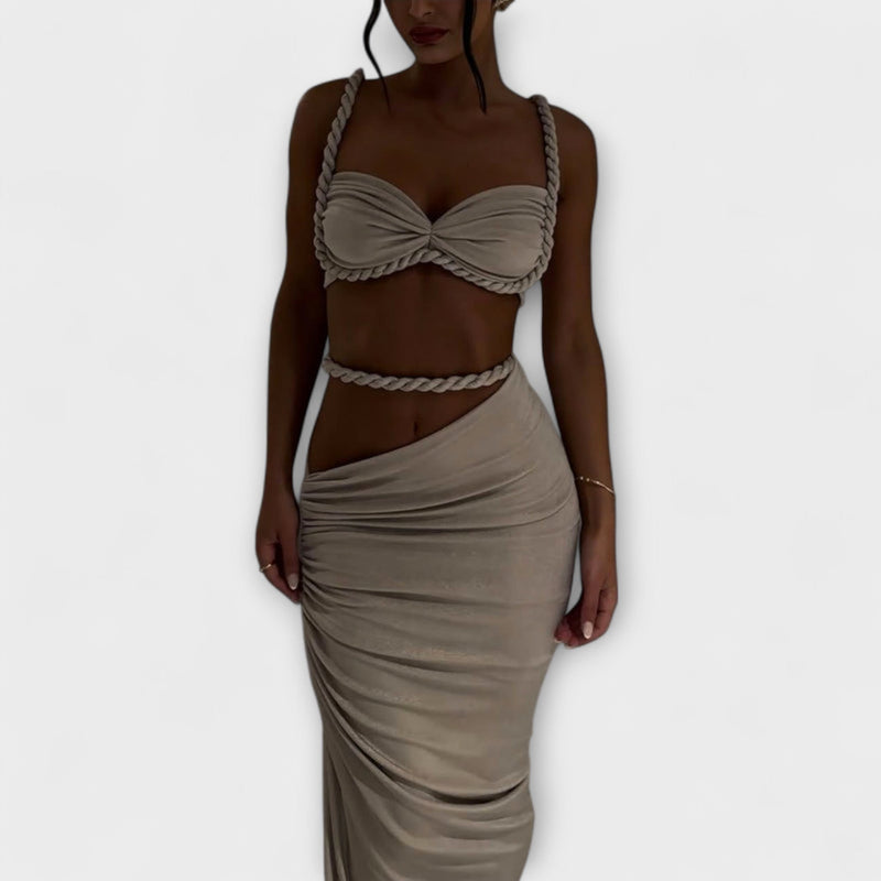 Jane - Stijlvolle Gradient Vlecht Crop Top & Overskirt Duo