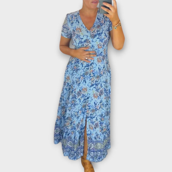 Ellie - Chic Bloemen V-Hals Jurk met Plissé Zoom