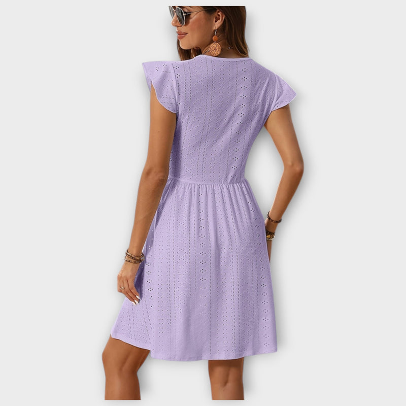 Delphine - Gebreide Kant Mini-jurk met Hoge Taille