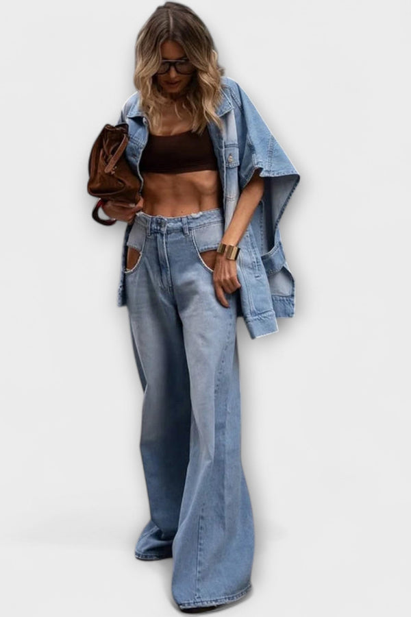 Blair - Losse Maatvoering Mouwloos Denim Set