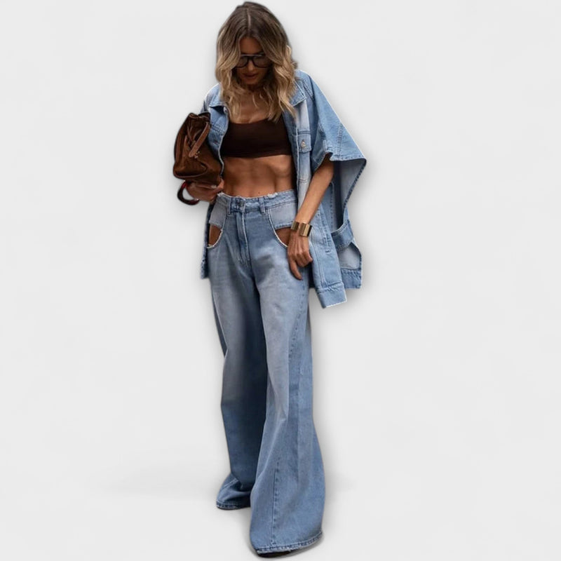 Blair - Losse Maatvoering Mouwloos Denim Set