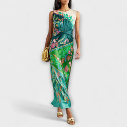 Aisling - Elegante Gedraaide Drapé Bloemen Maxi Jurk