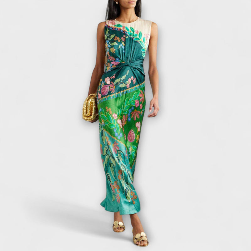 Aisling - Elegante Gedraaide Drapé Bloemen Maxi Jurk
