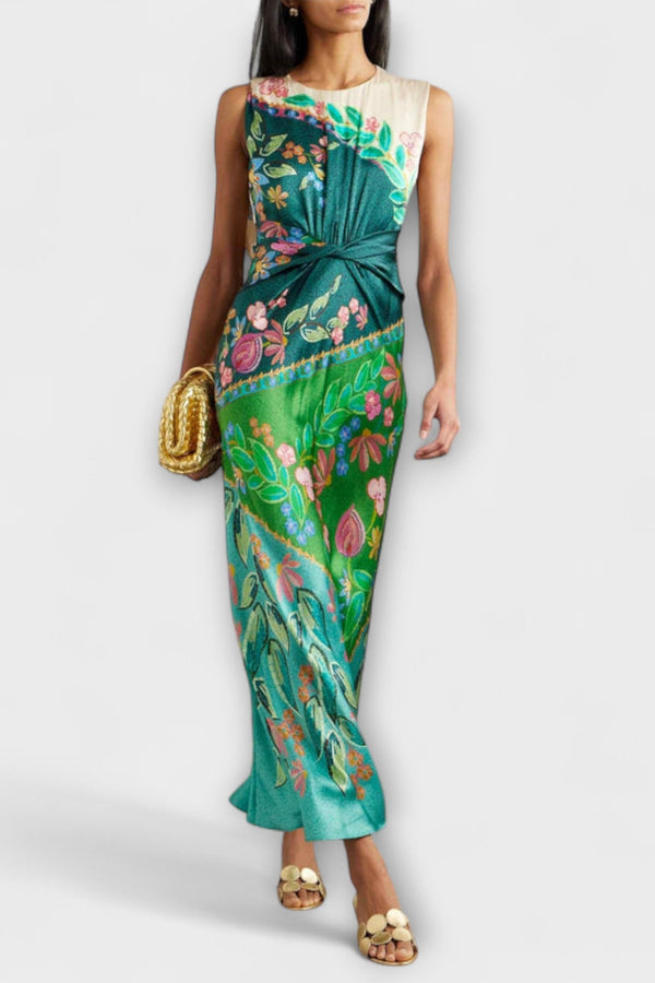 Aisling - Elegante Gedraaide Drapé Bloemen Maxi Jurk
