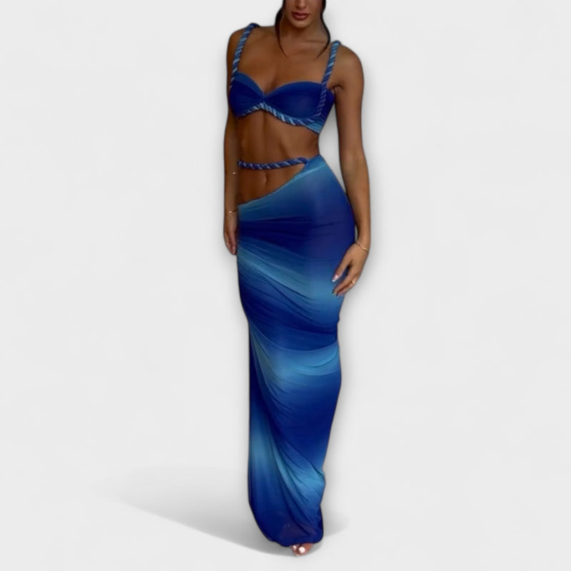 Jane - Stijlvolle Gradient Vlecht Crop Top & Overskirt Duo
