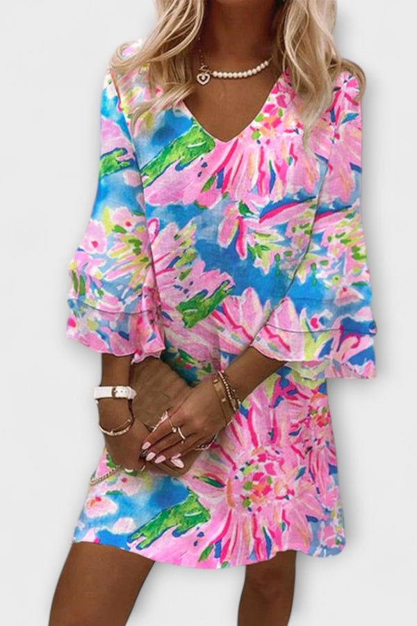 Sylvie - Dames Roze Mini Jurk met Belmouwen