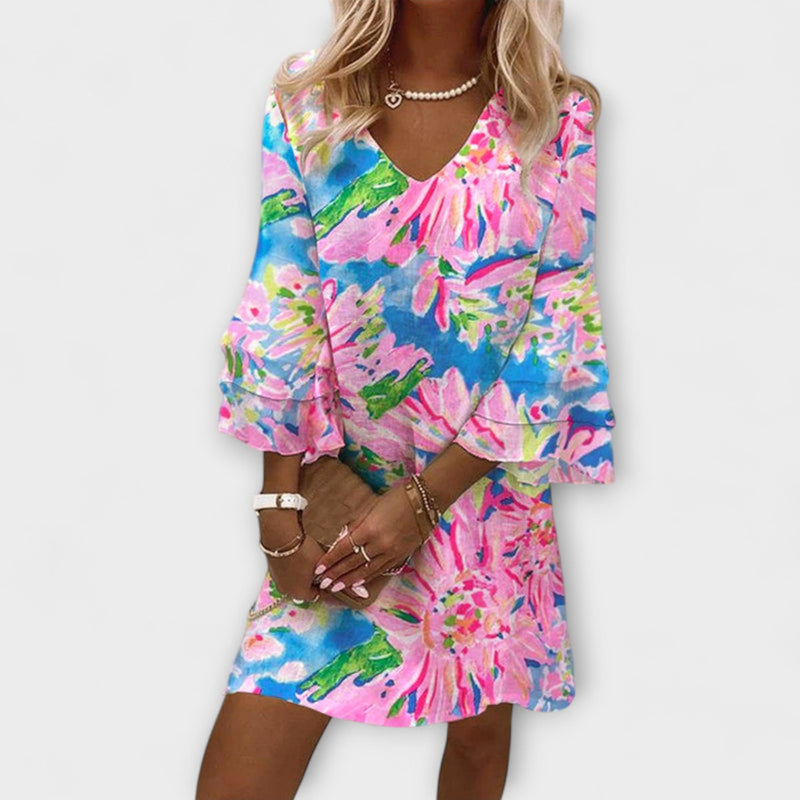 Sylvie - Dames Roze Mini Jurk met Belmouwen