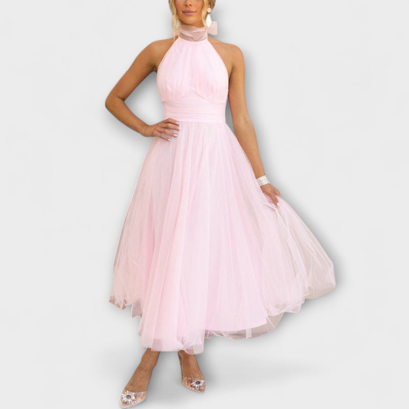 Pearlina - Elegante Hoge Hals Mesh Jurk