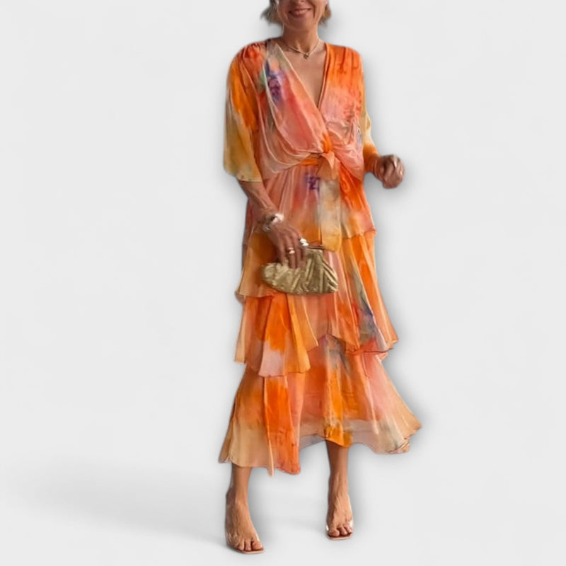 Nysa - Gelaagde Chiffon Jurk met Lente Bloemenprint
