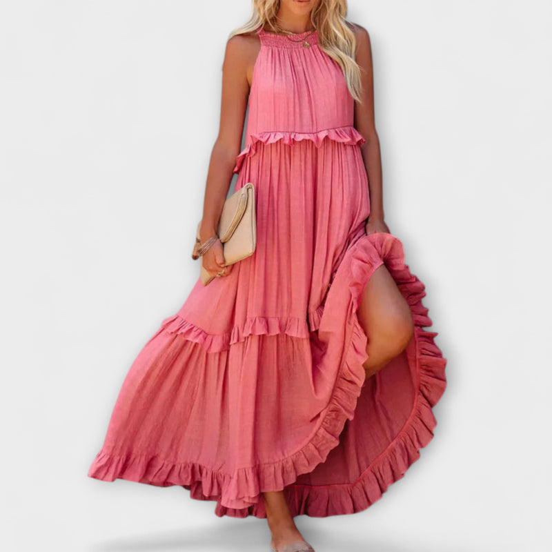Delilah - Chique Halter Neck Jurk met Rimpelrand