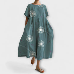 GABRIELLA - Paardenbloem Print Maxi Zomerjurk