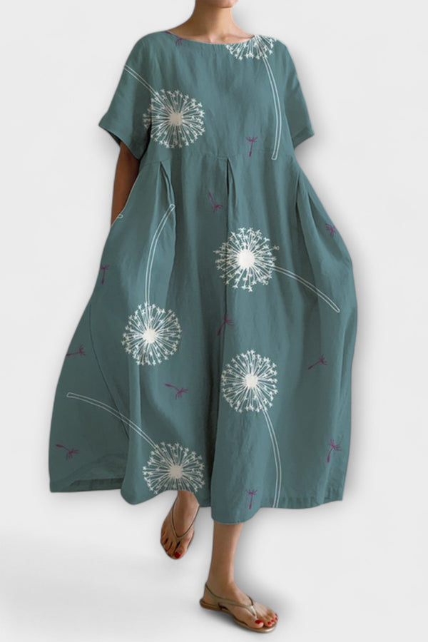 GABRIELLA - Paardenbloem Print Maxi Zomerjurk