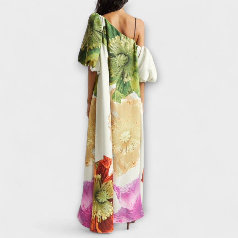 Melody - Asymmetrische Bloemen Maxi Jurk