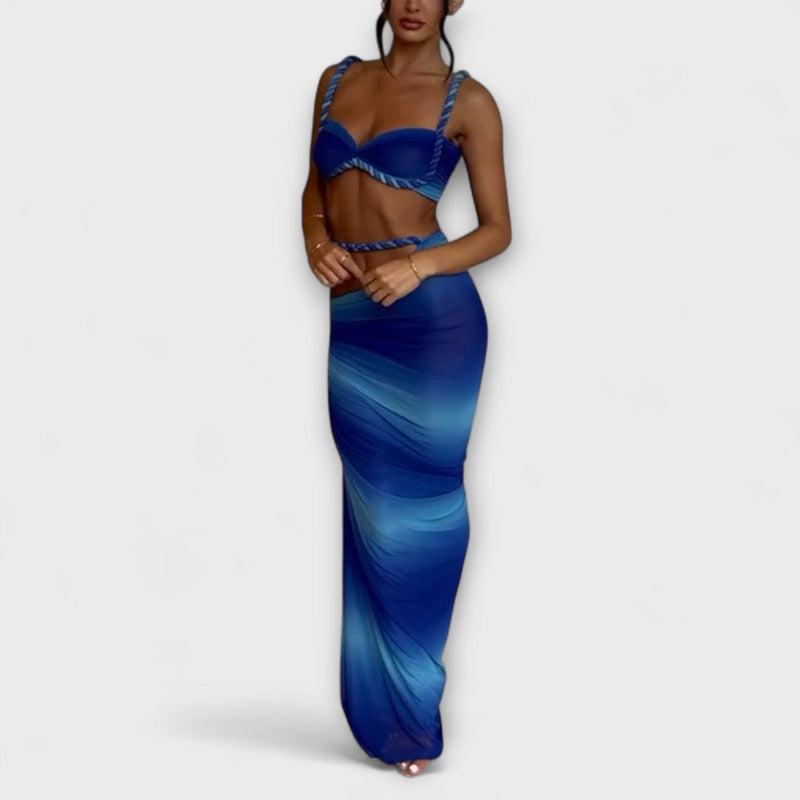 Jane - Stijlvolle Gradient Vlecht Crop Top & Overskirt Duo