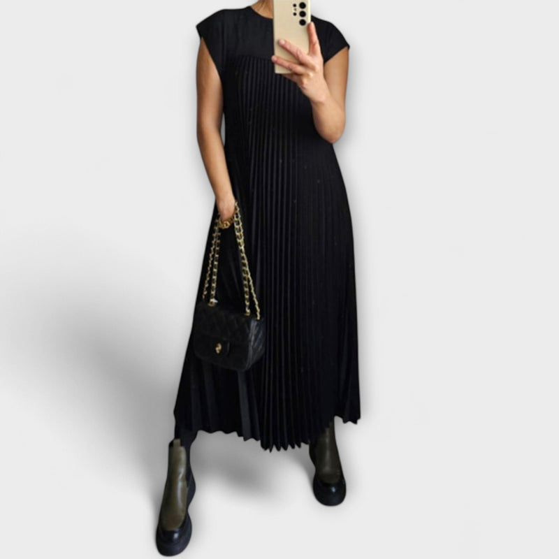 Sorrel - Chic Plissé Maxi-jurk met Elegante Invoegen