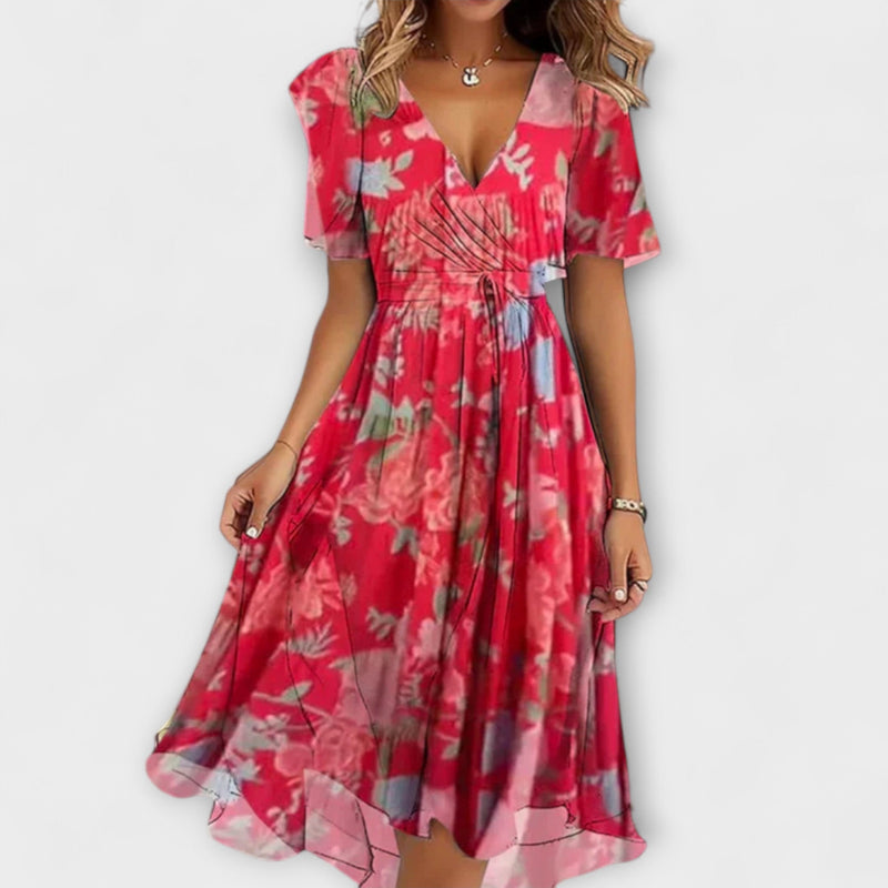 Rosalind - Ontspannen Bloemen Deep V-Hals Jurk