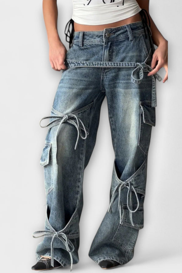 Paloma - Utility Denim Jeans met Knoopdetail