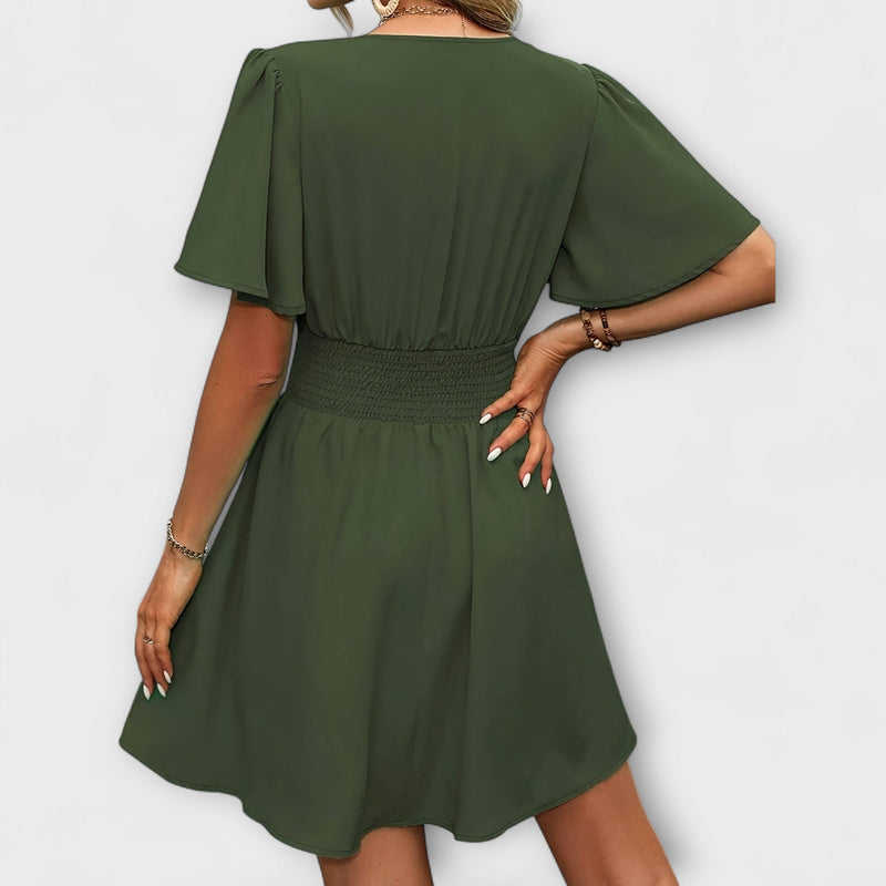 Winslet - Jurk met Geverfde Taille en V-Hals