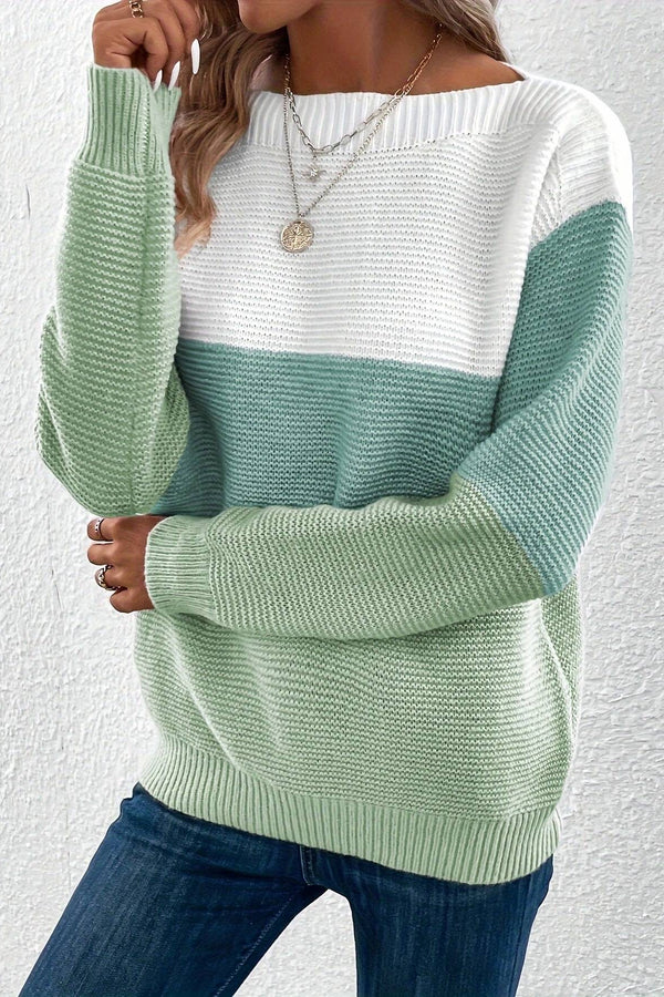 Clara - Elegante Driekleurige Patchwork Trui