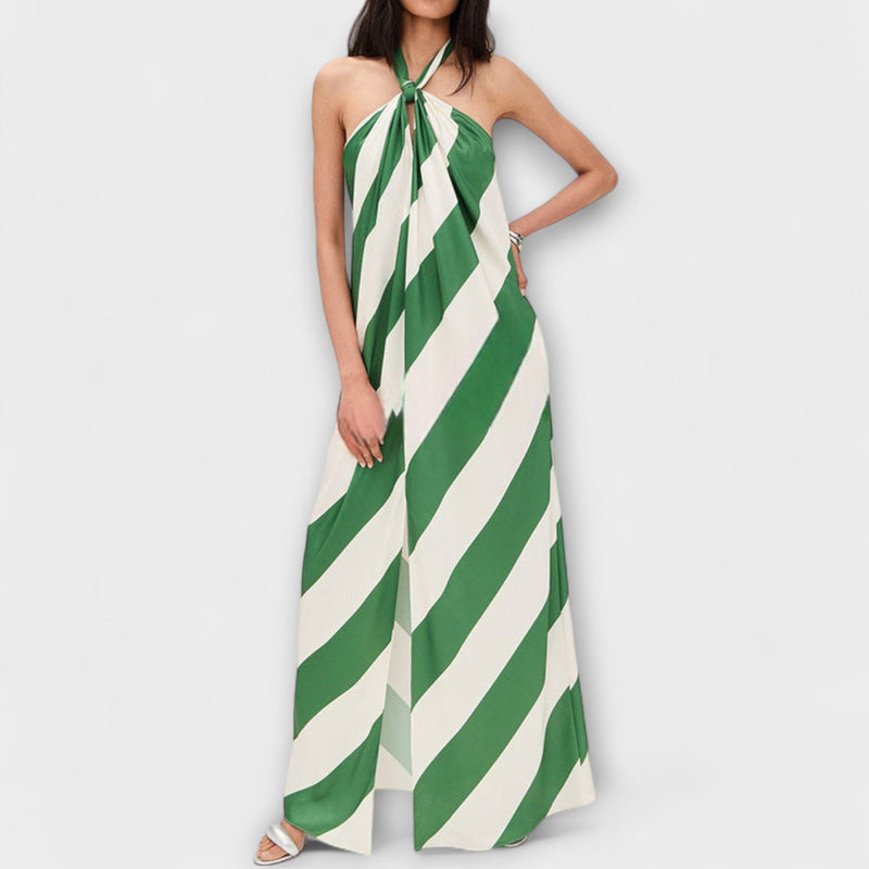 Marlowe - Gestreepte Halter Backless Maxi Jurk