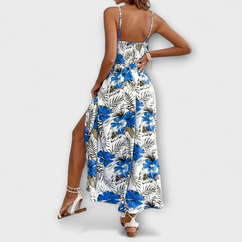 Lena - Maple Bloemen V-Hals Maxi Jurk met Steunen