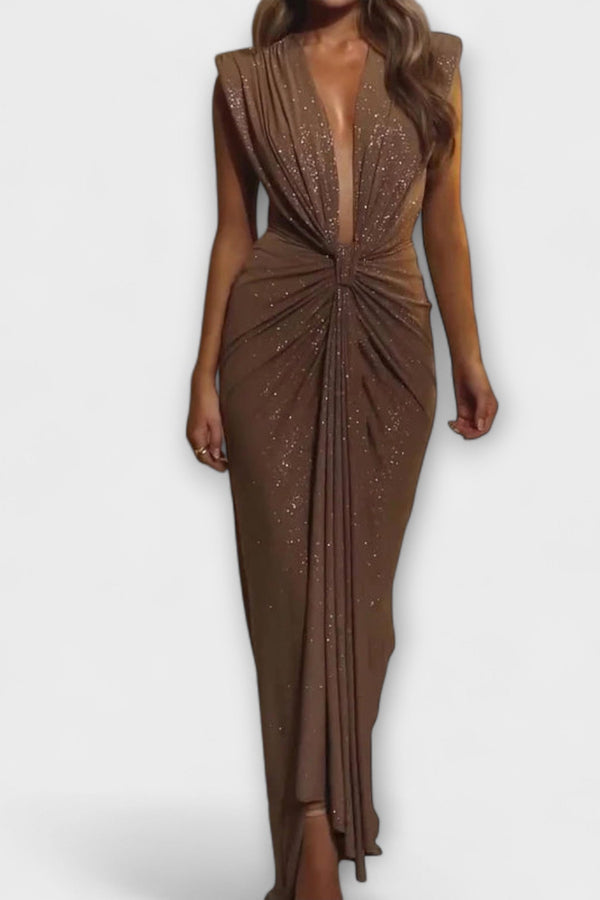 Thea - Maxi Jurk met Diepe V-Hals