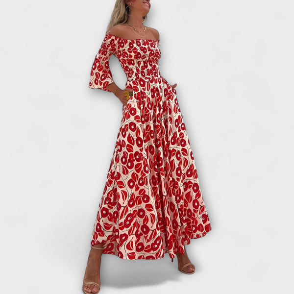 Bella - Off-Shoulder Jurk met Oceaanbloemen