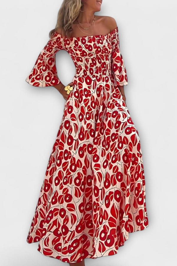 Bella - Off-Shoulder Jurk met Oceaanbloemen