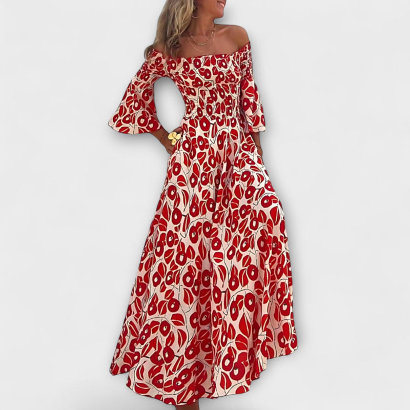Bella - Off-Shoulder Jurk met Oceaanbloemen