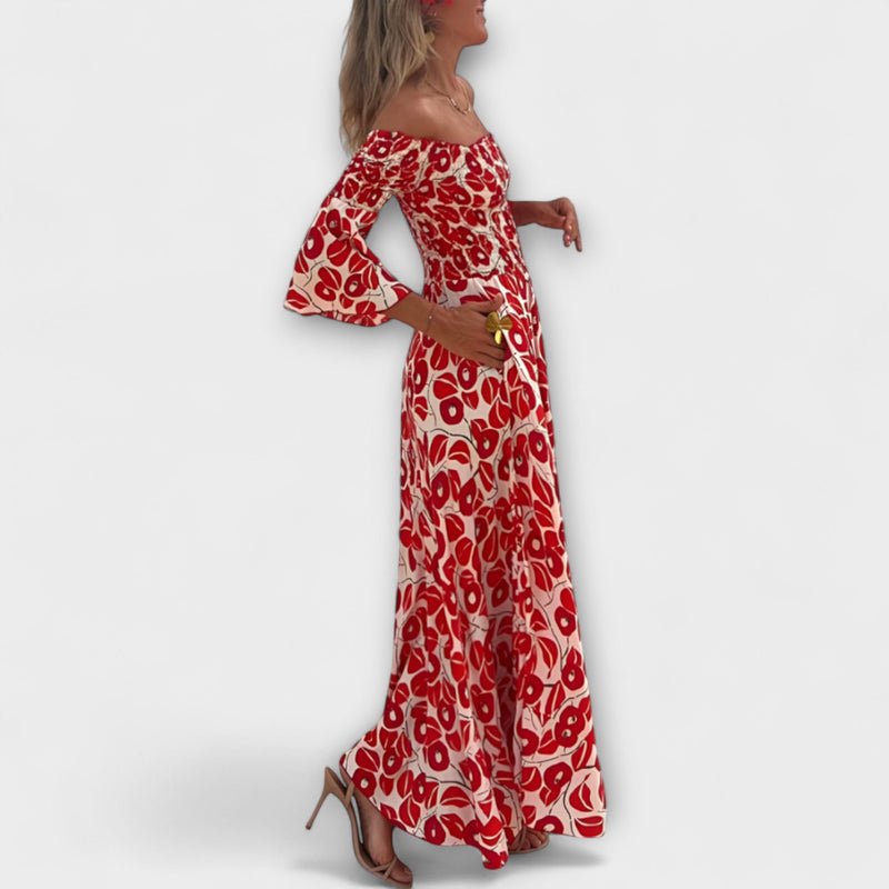 Bella - Off-Shoulder Jurk met Oceaan Bloemen